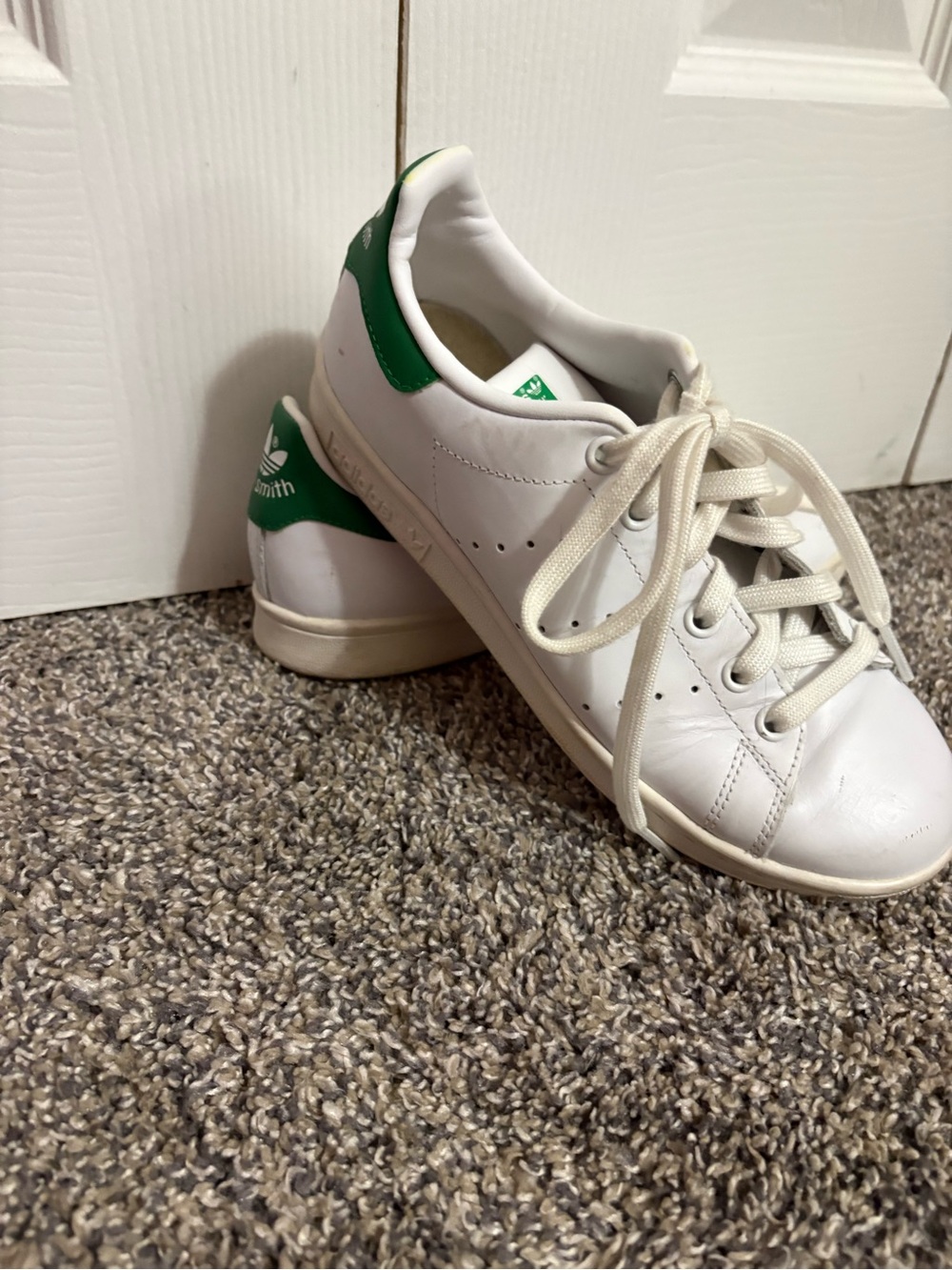 Adidas Sam Smith  White Leather Sneakers with Green Heel Accents Size 5 Men